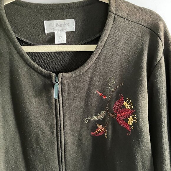 Christopher & Banks Year 2006 Womens Jacket Floral Embroidered Brown Size 2XL. - Picture 4 of 16